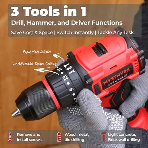 21V Max Brushless 3-in-1 Hammer Drill Driver - 2000 Milliamp Hours