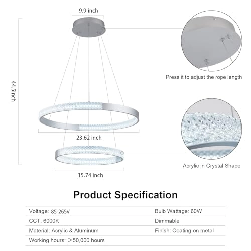 Modern Crystal Chandelier - 6000K Dimmable