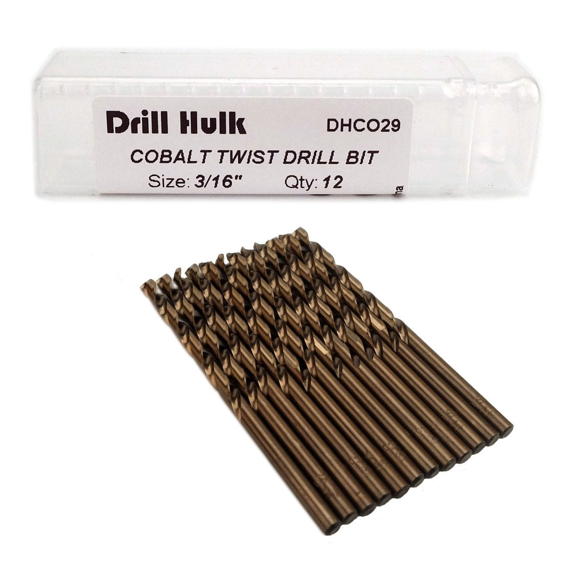 Drill Hulk Jobber Length Twist Drill Bits - Cobalt Steel Pack of 12 3/16-Inch