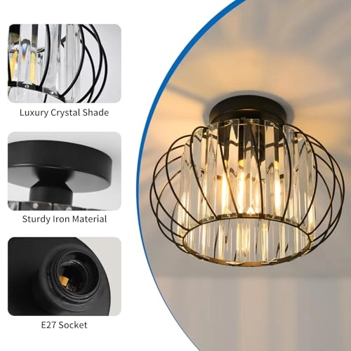 Crystal Ceiling Lamp - E27 Black 26.5 cm