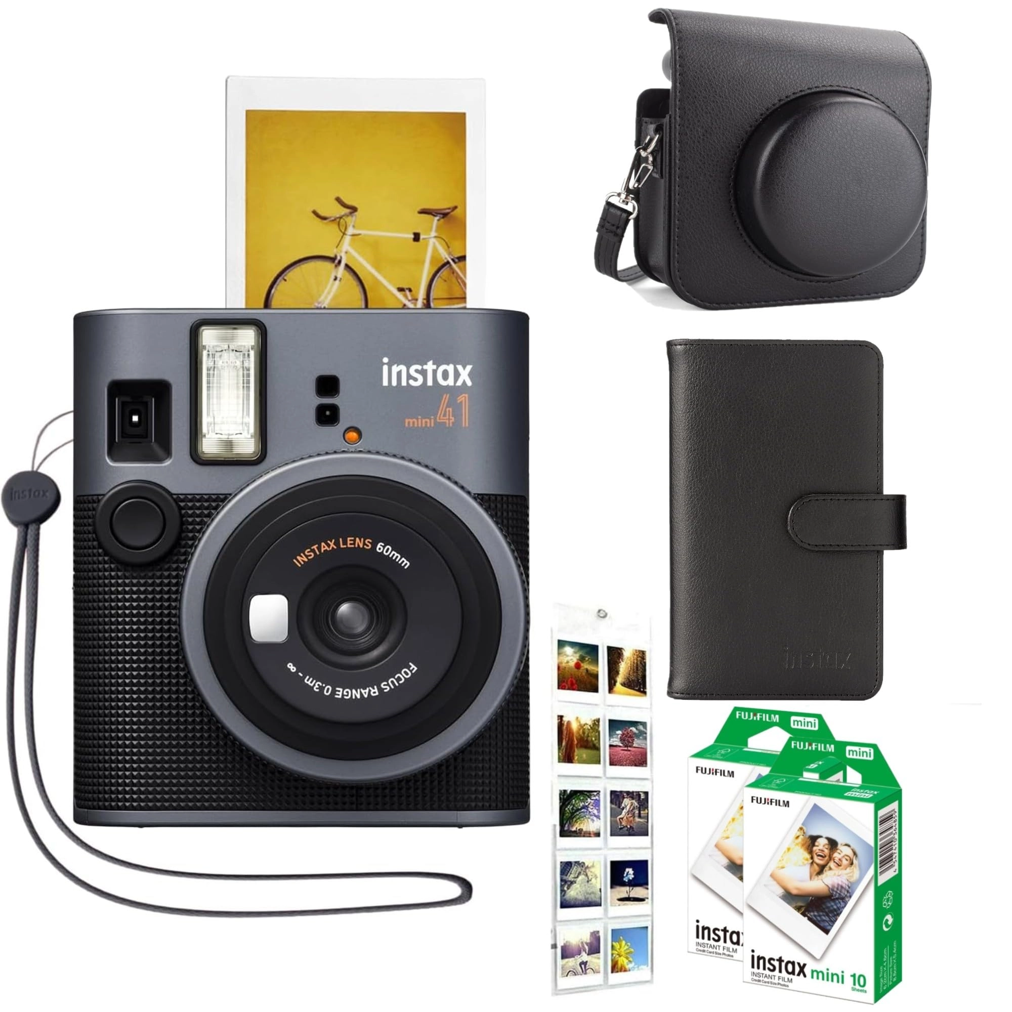 VIDIFY INSTAX Mini 41 + INSTAX Mini film - 54mm x 86mm + PU Leather Case + INSTAX Photo Album + Hanging Wall Album