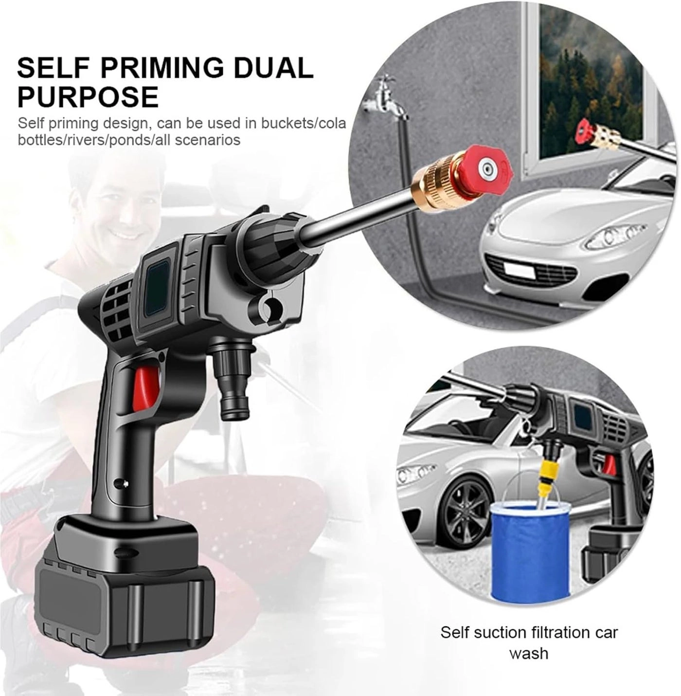 Cordless Electric Pressure Washer - 50Bar 20000mAh Foam Generator