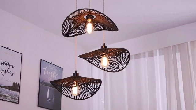 Rattan Pendant Light - 3-Lights Adjustable 41cm
