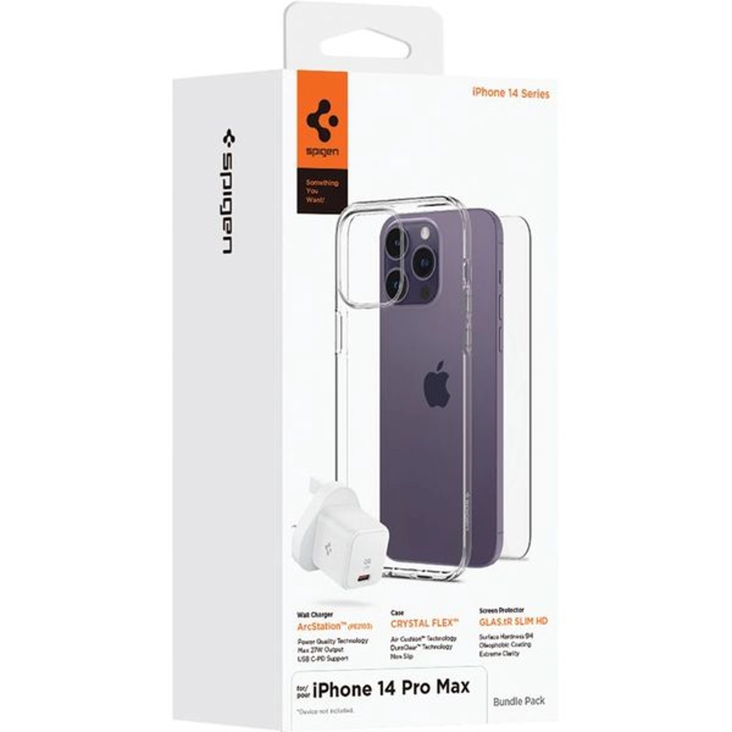 Spigen Clear Case for iPhone 14 Pro Max + Screen Protector for iPhone 14 Pro Max + 25W USB-C Wall Charger