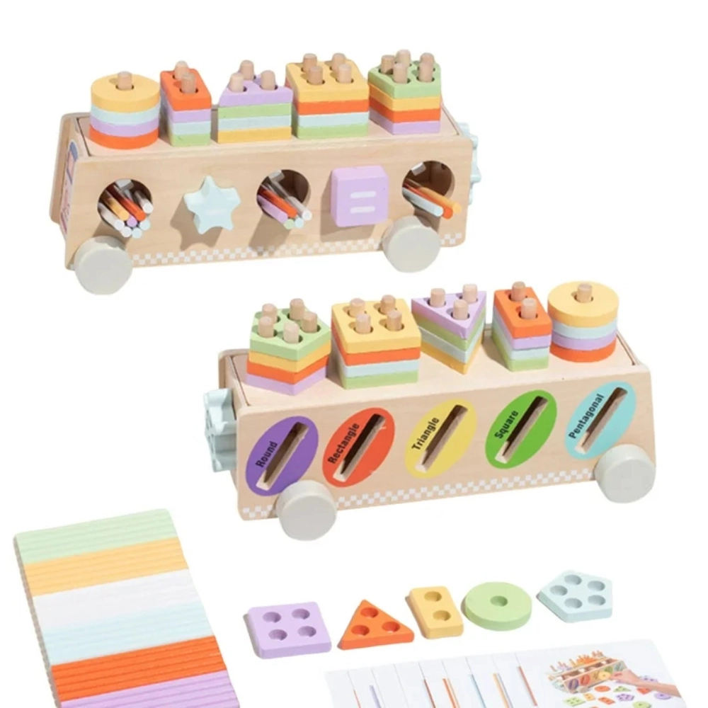Multifunctional Wooden Shape Sorter - 1+ 25 wooden disks