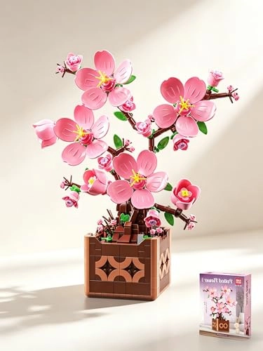 Pink Peach Cherry Blossom Building Block Set - Retro Arcade Game / Super Mario-style Platform Game 632 pcs