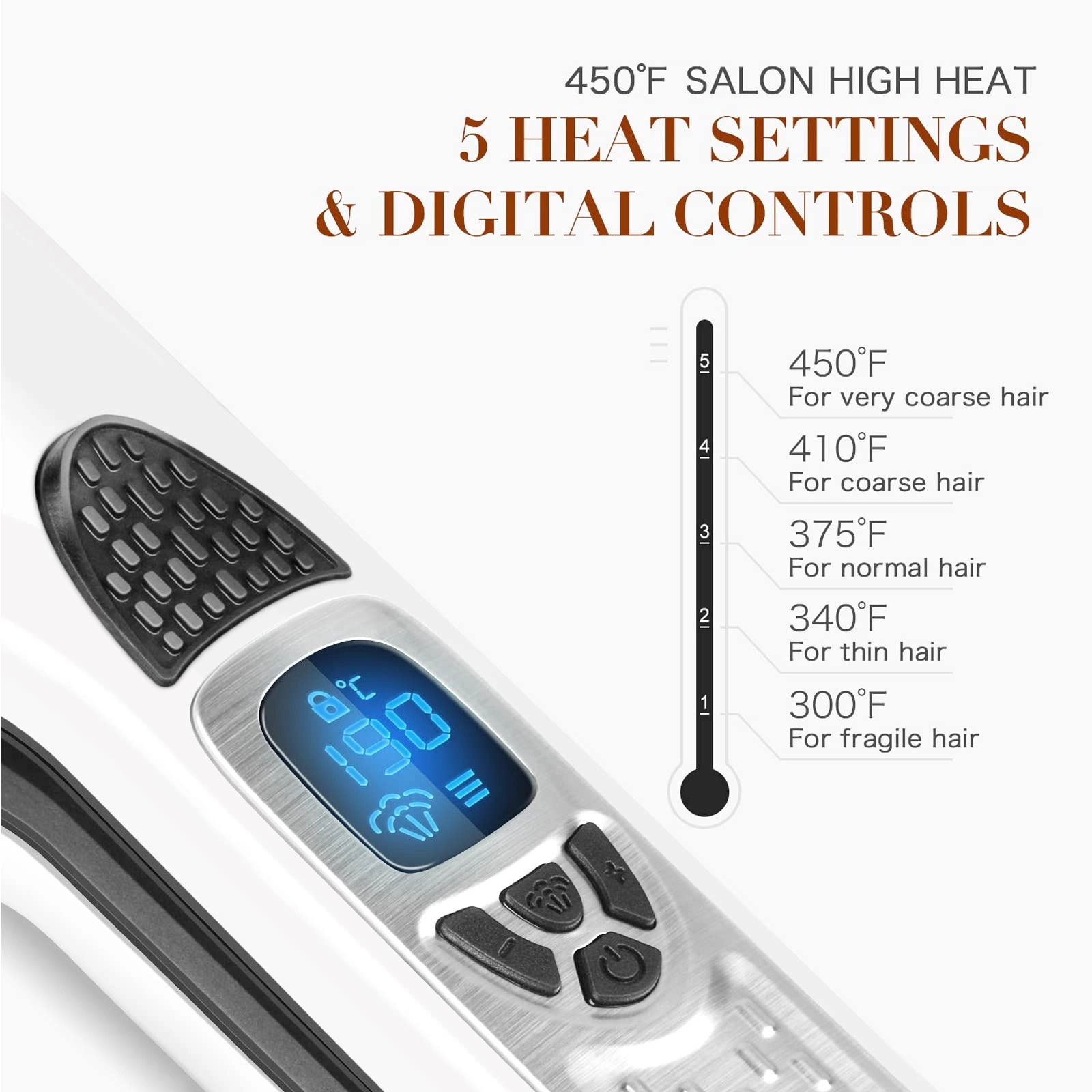 Hair Straightener with Steam - Nano Titanium Ceramic Removable Comb Digital LCD