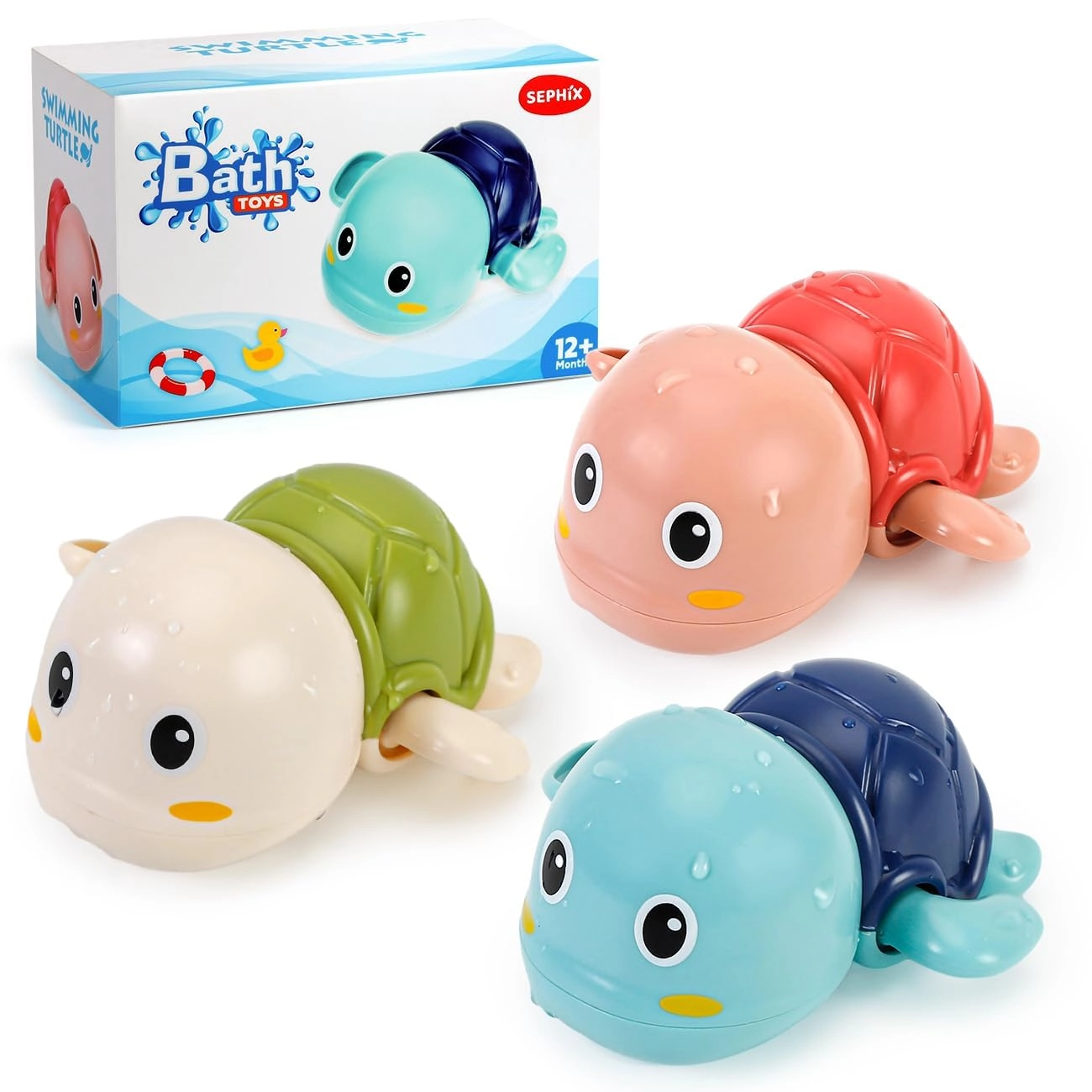 SEPHIX Bath Toys - Wind-up Swimming Turtle 3 Pack