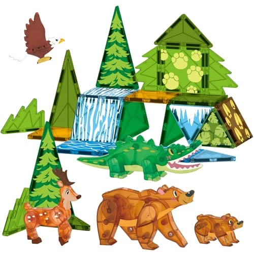 Magnet Jungle Animals Magnetic Tile Blocks - 36 months - 12 years 30 pieces