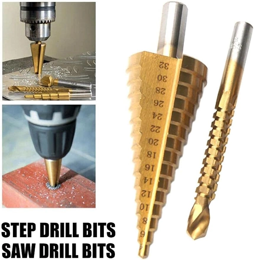 Triangular shank step drill - HSS 3pcs + Saw drill - Titanium plating 3pcs