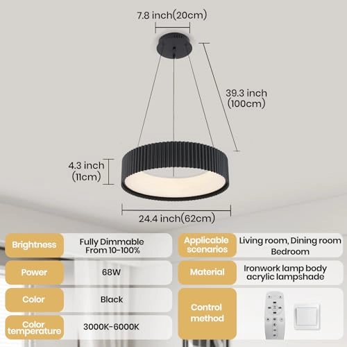 Round LED Chandelier - 3000K–6000K Dimmable