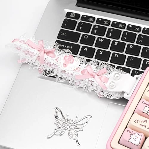 Custom Keyboard Straps - Pink White Lace