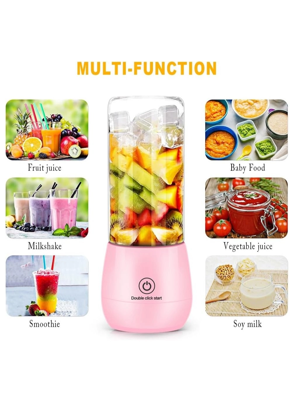 Portable Blender Smoothie Maker - Rechargeable Leakproof Lid Sip Spout