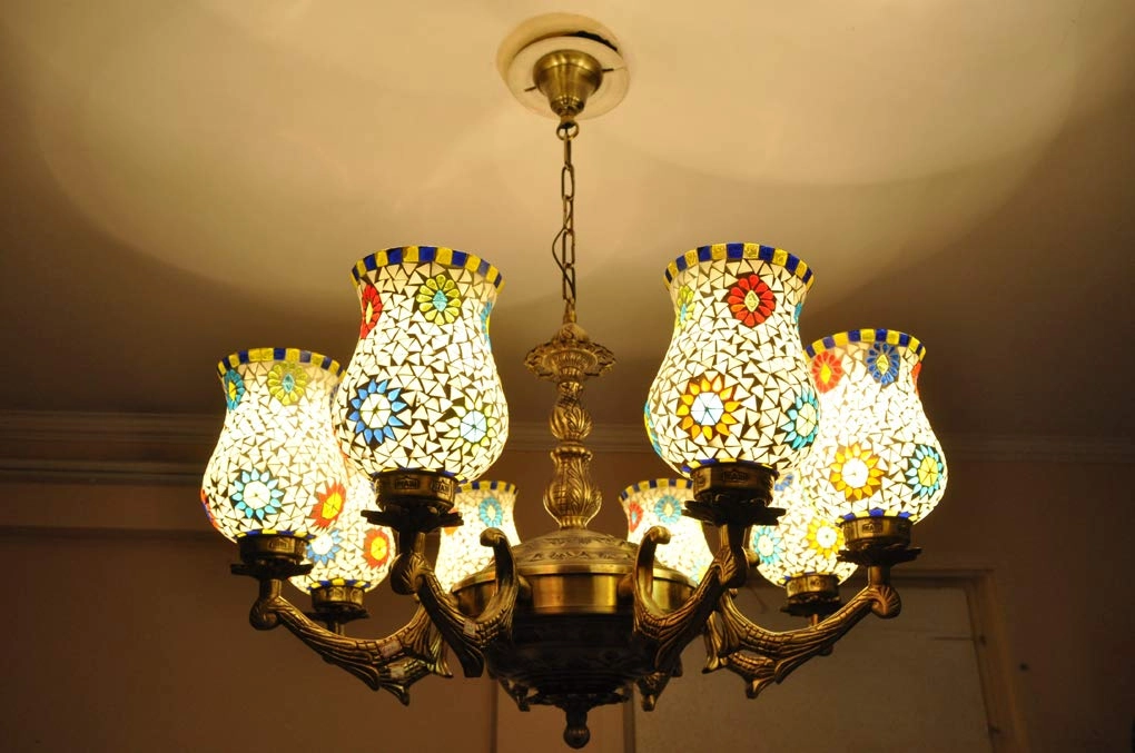 Mosaic Glass Chandelier - 8-Light Multi-colored