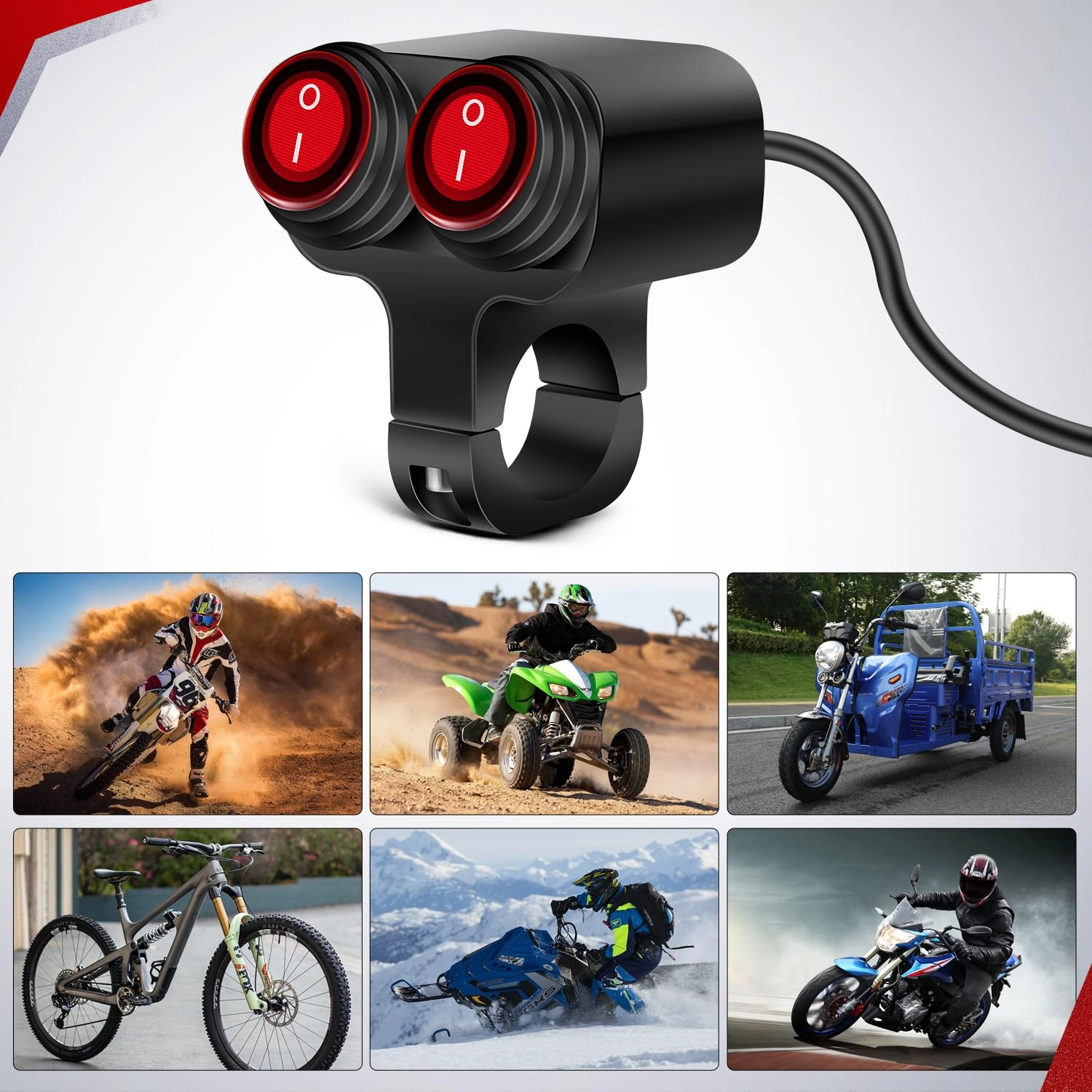 Motorcycle Handlebar Switch - 12V Dual Push Button Waterproof