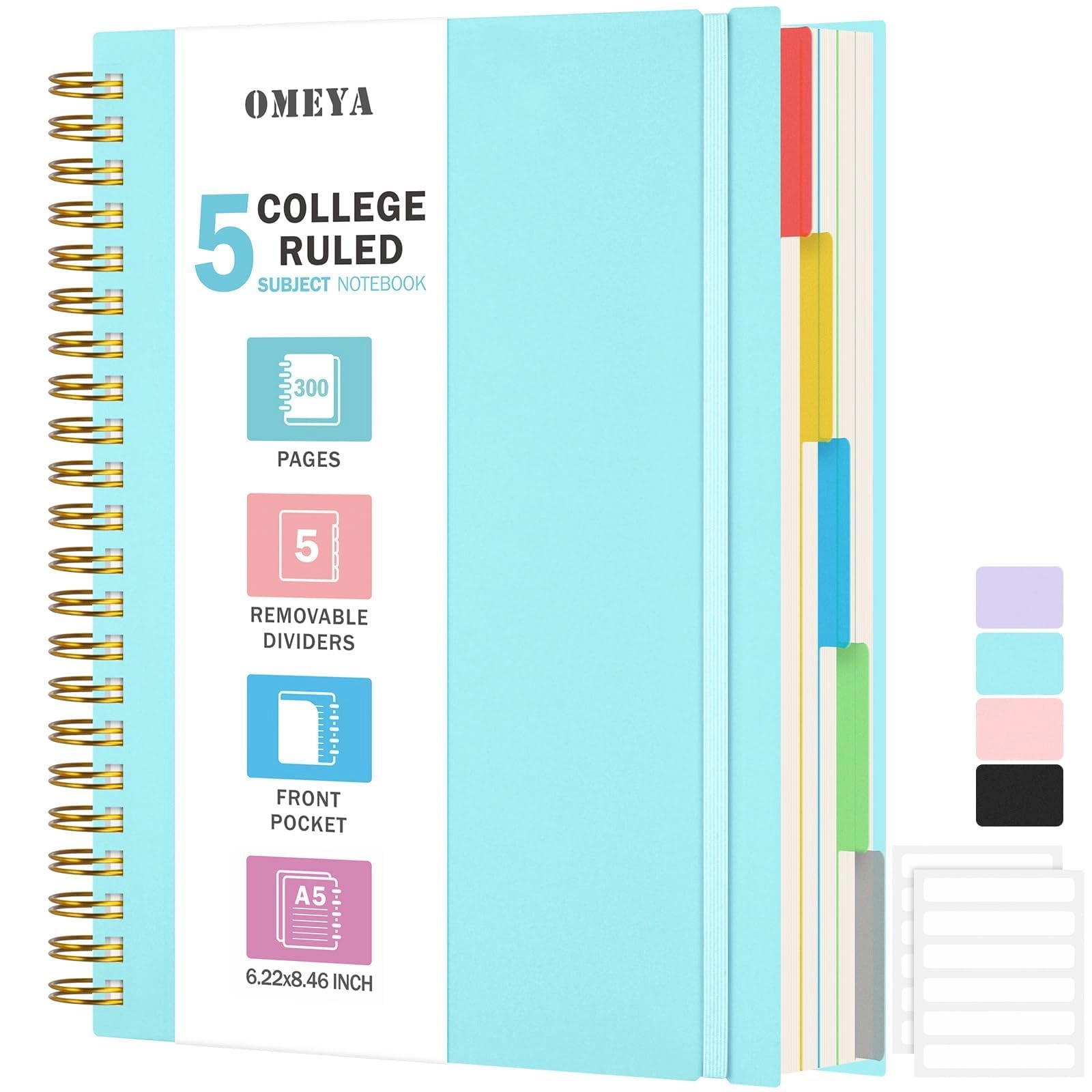 5 Subject Notebook A5 Spiral - Lined 150 Sheets