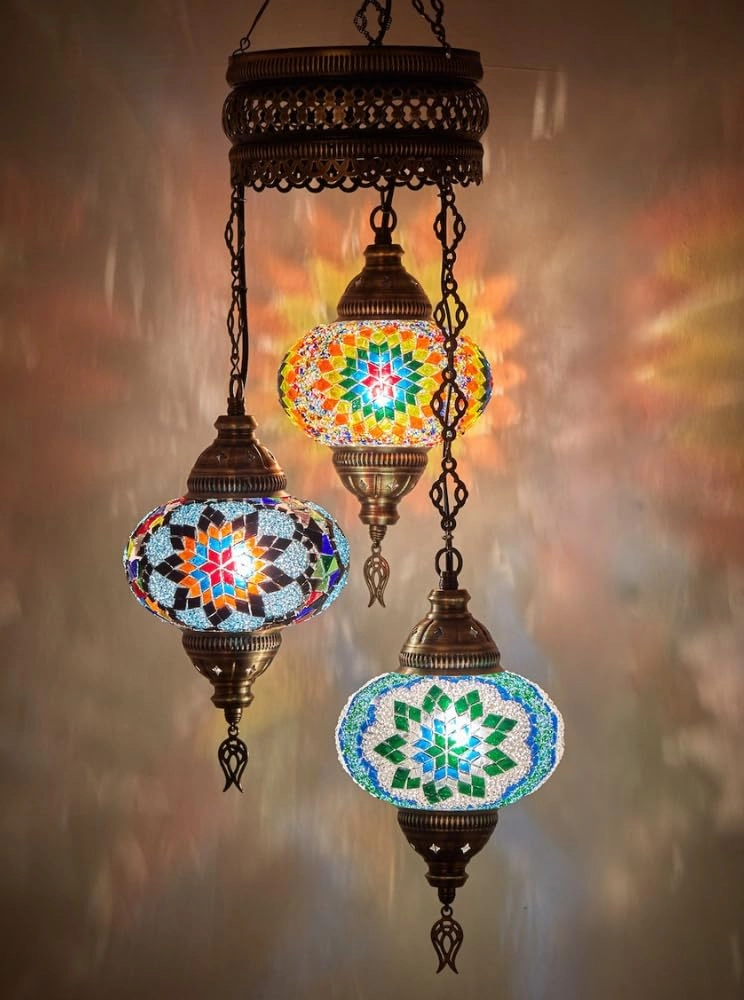 3-Globe Mosaic Ceiling Chandelier