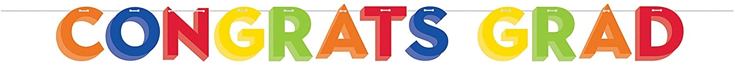CREATIVE CONVERTING Congrats Grad Party Banner - with Twine 6-Inch x 96-Inch Multicolor