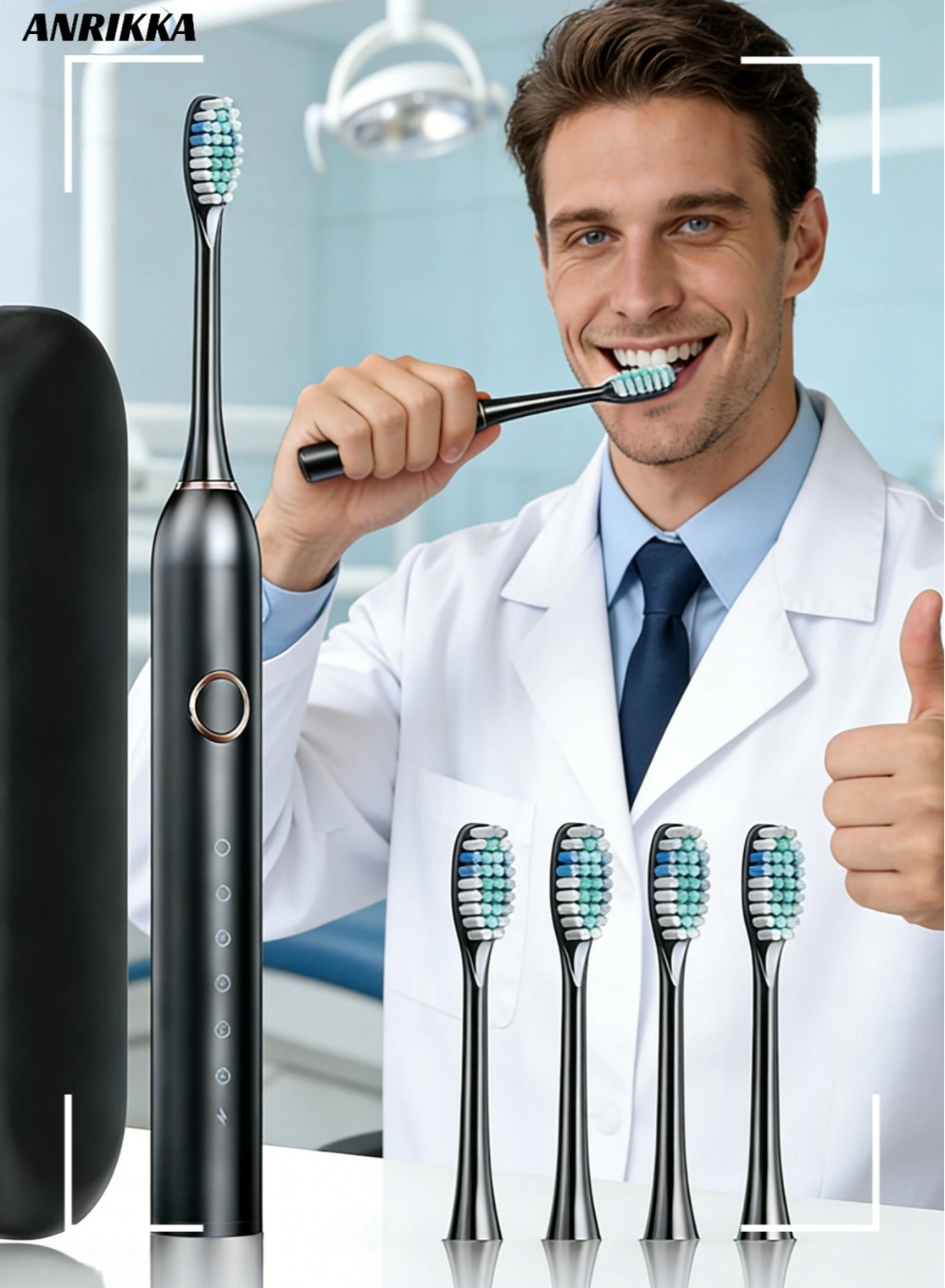 ANRIKKA Electric Toothbrush - 2 Minutes Smart Timer 4 Brush Heads 6 Brushing Modes