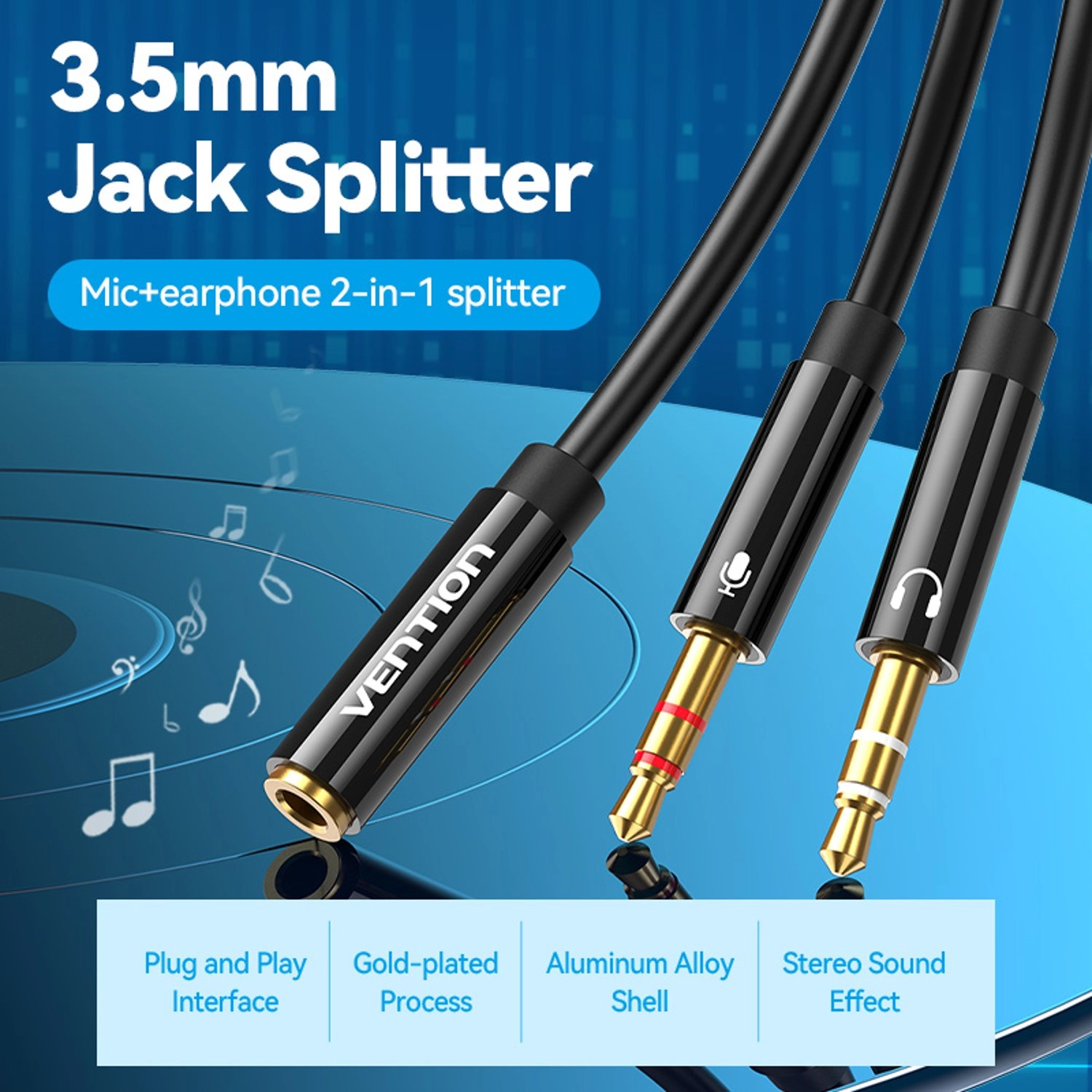 2*3.5mm Male to 4 Pole 3.5mm Female Audio Cable - 0.3M