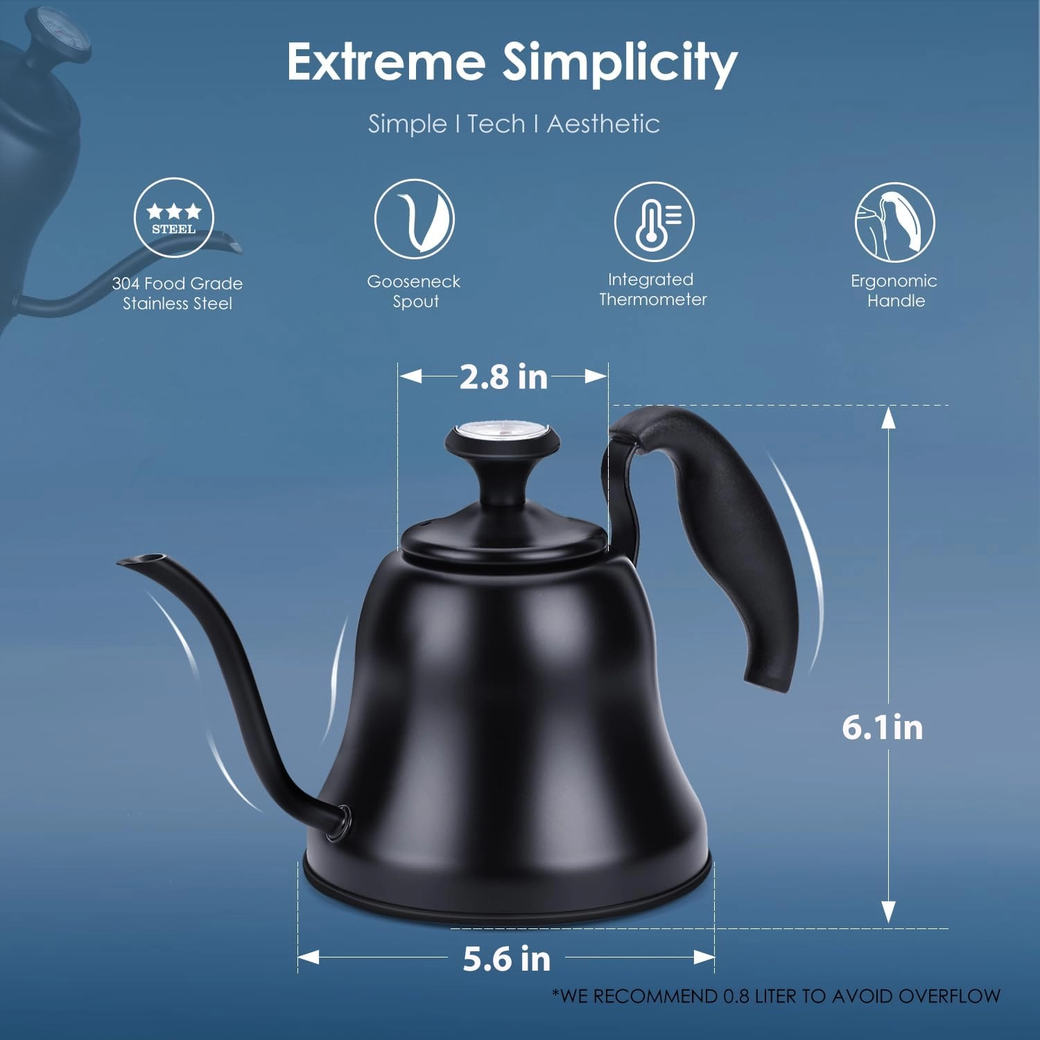 Tea Kettle with Thermometer - 0.8 Liters