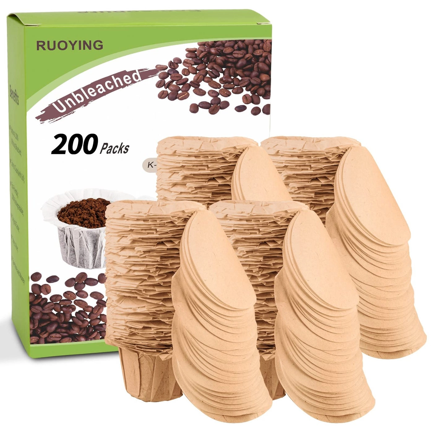RUOYING K Cup Disposable Paper Filters - Unbleached With Lid