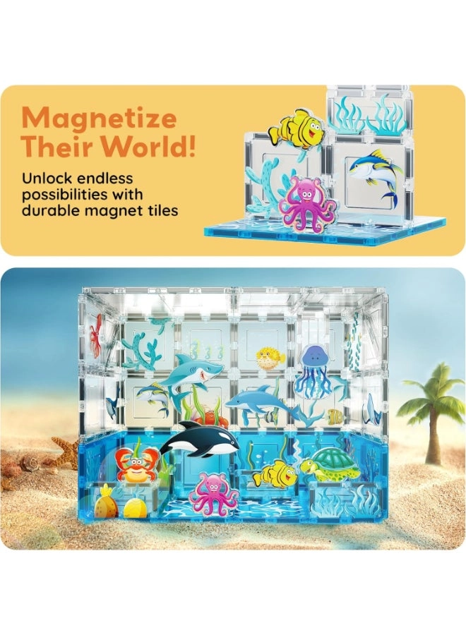 Magnetic Tiles Aquarium Marine Animal Set - Sea Creature Figures 52 pcs