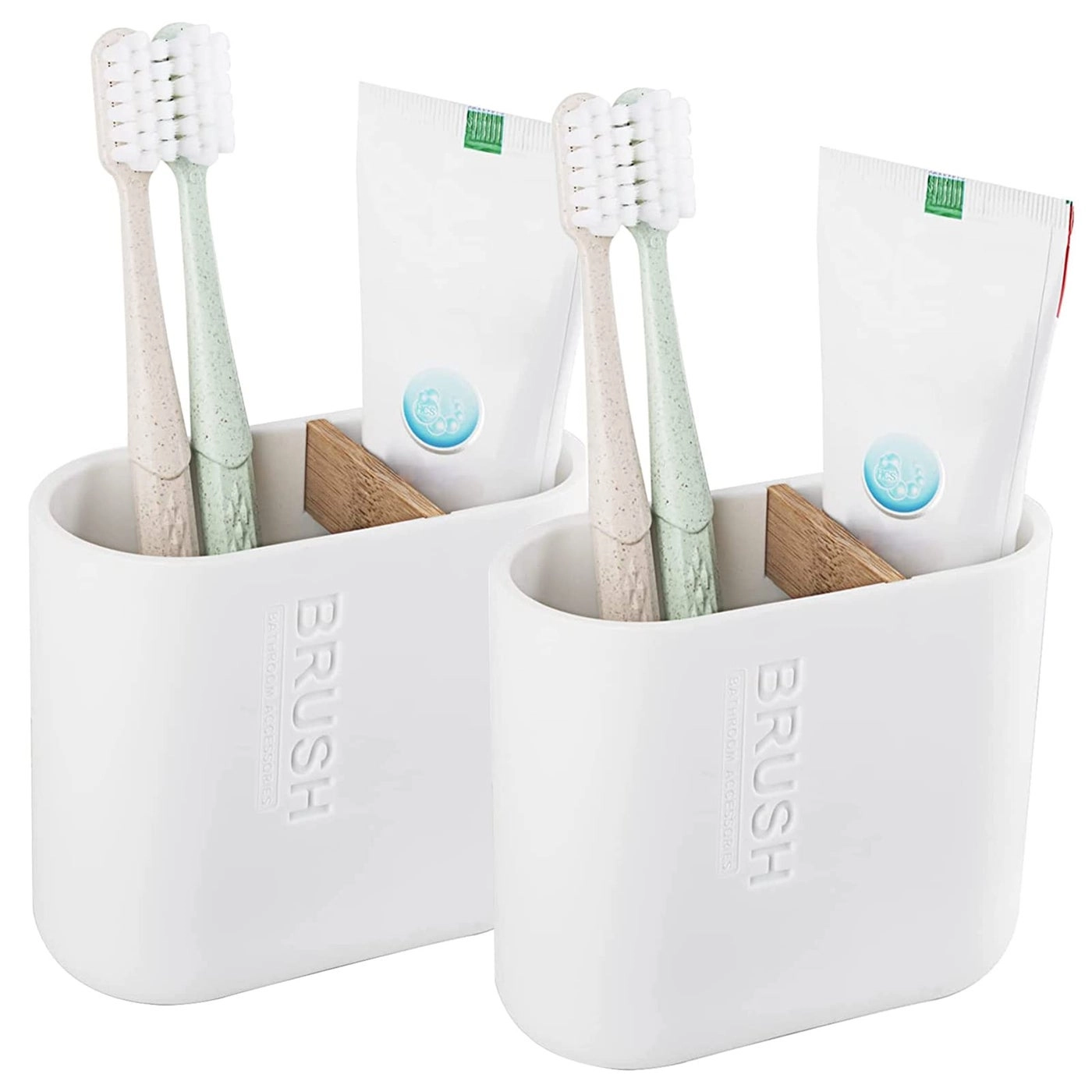 rejomiik Toothbrush Holder - Bamboo 2 Pack White