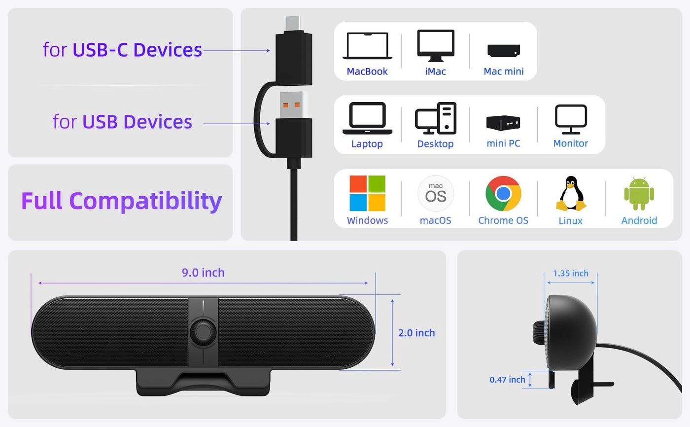 Computer Speakers - USB-C Adapter 5Ft Cable