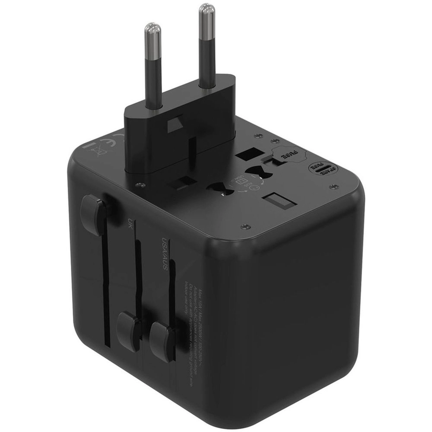 Dual USB-A Universal Travel Adapter - 2.4A Black