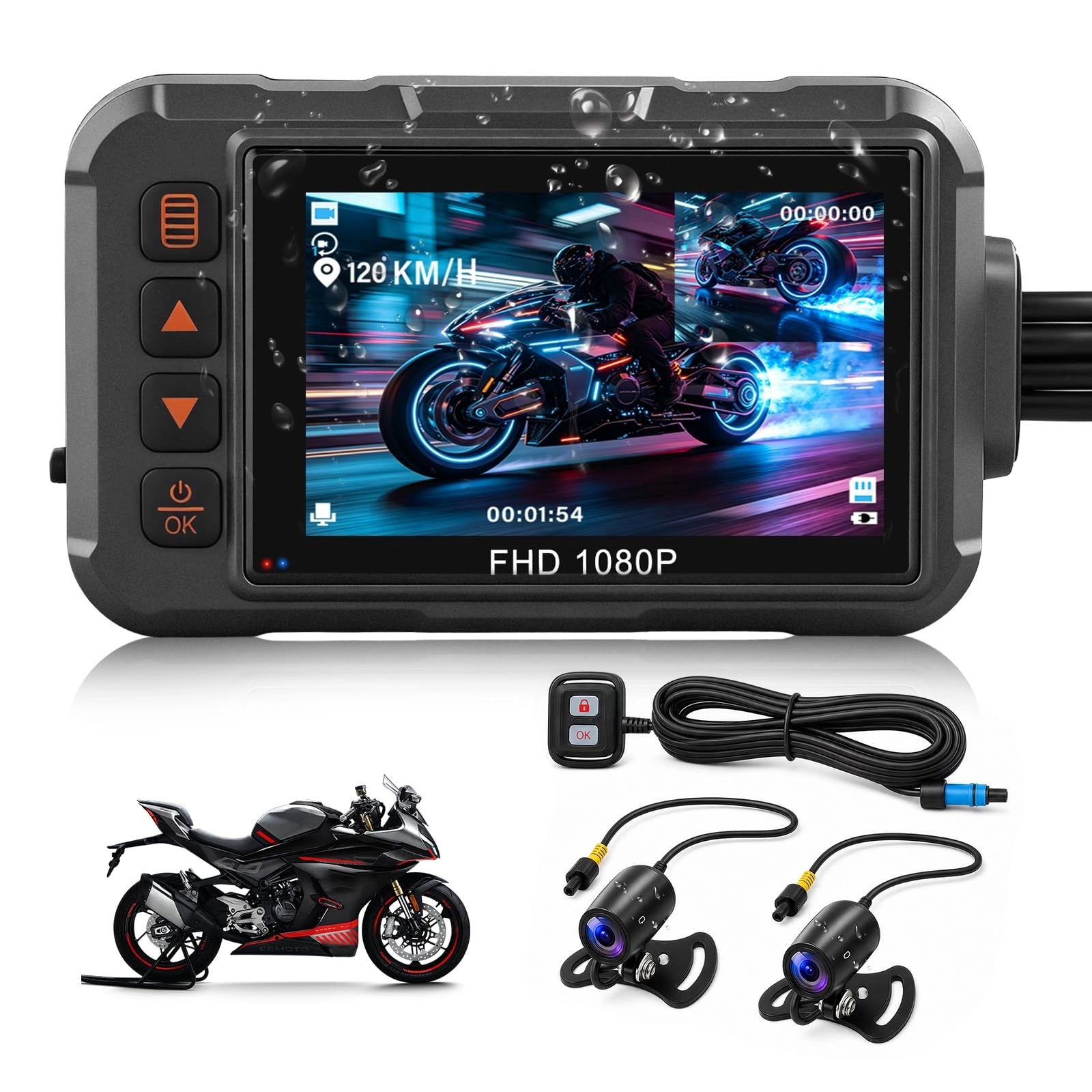 AMprime Motorcycle Dash Cam - 1080P