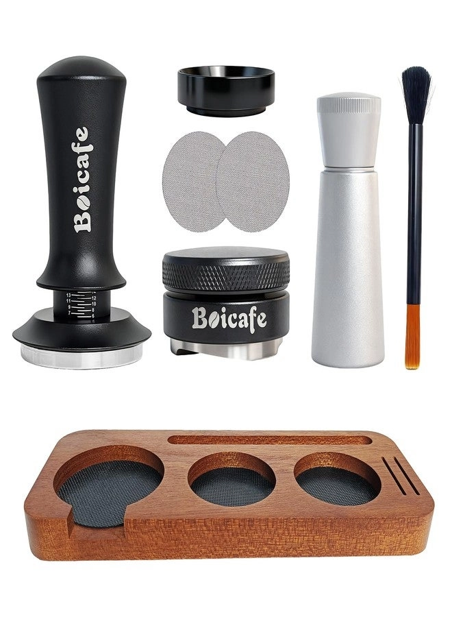 Boicafe Spring Loaded Espresso Tamper - 51mm + Tamping Station + WDT + Stainless Steel Distributor + Dosing Funnel + Puck Screen - 2 + Brush