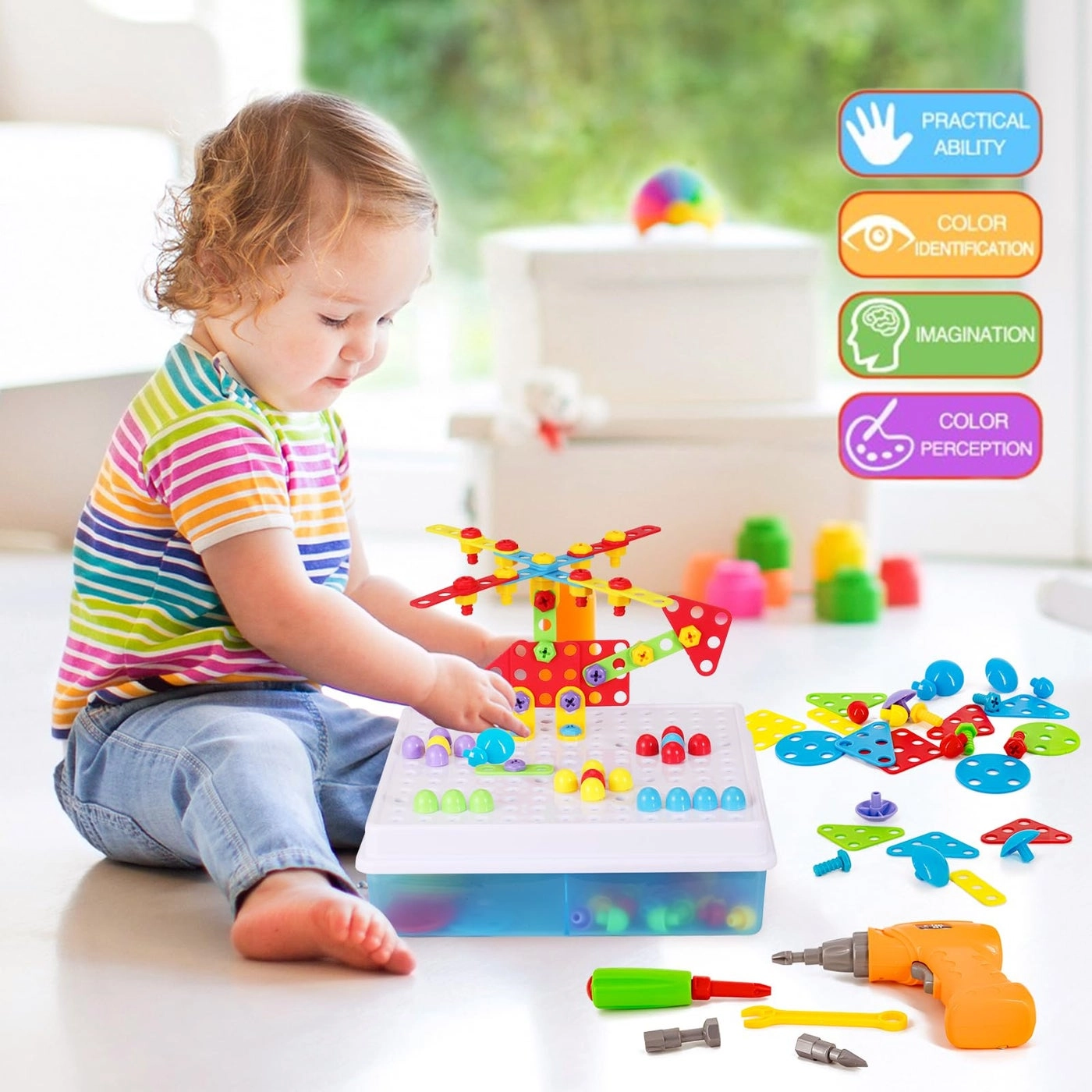 Screwdriver Toy - 223 pieces + Drill Set + Play Toolbox + Game Activities Center - 3-10 years+