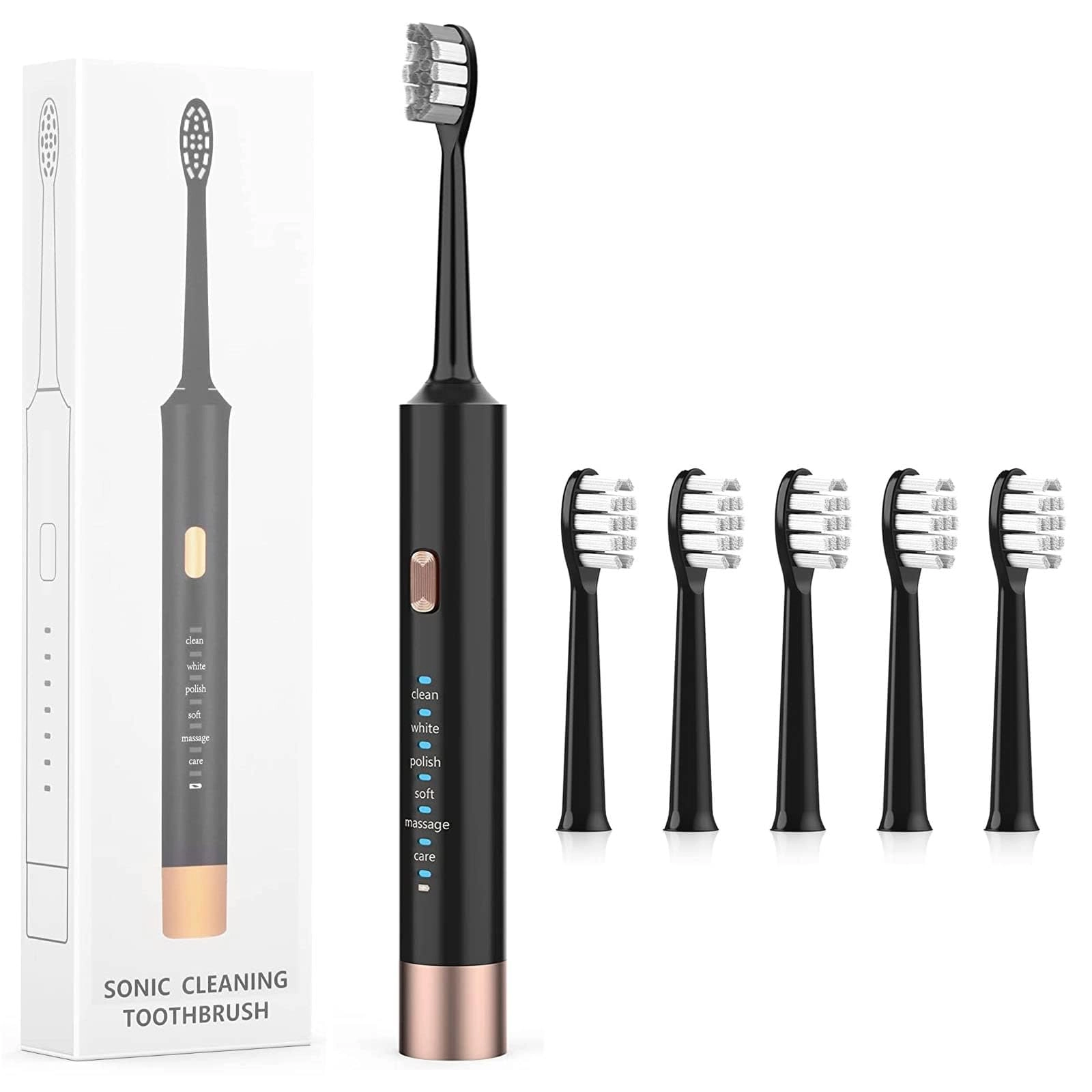 Aputue Sonic Electric Toothbrush - 5 Brush Heads 6 Cleaning Modes
