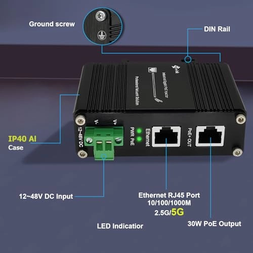 10G-30W - 12~48VDC 30W 1 IEEE802.3 af/at 10/100/1000/2.5G/5G/10G