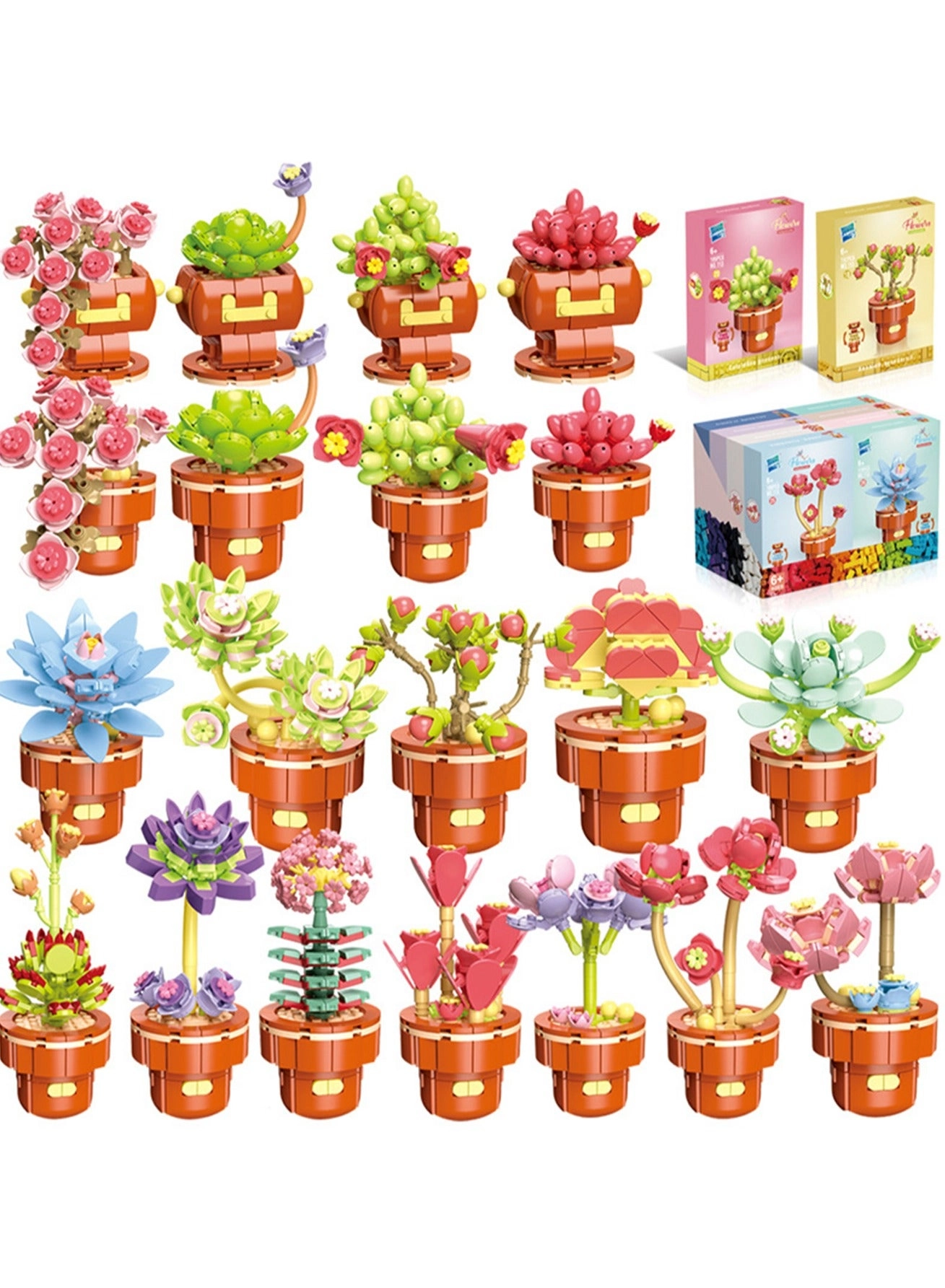 DIY Mini Flower Pot Plant Building Block Toys - Pink bouquet 187pcs