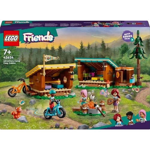 Friends Adventure Camp Cozy Cabins (42624) - 3 mini dolls fox 2 mountain bikes