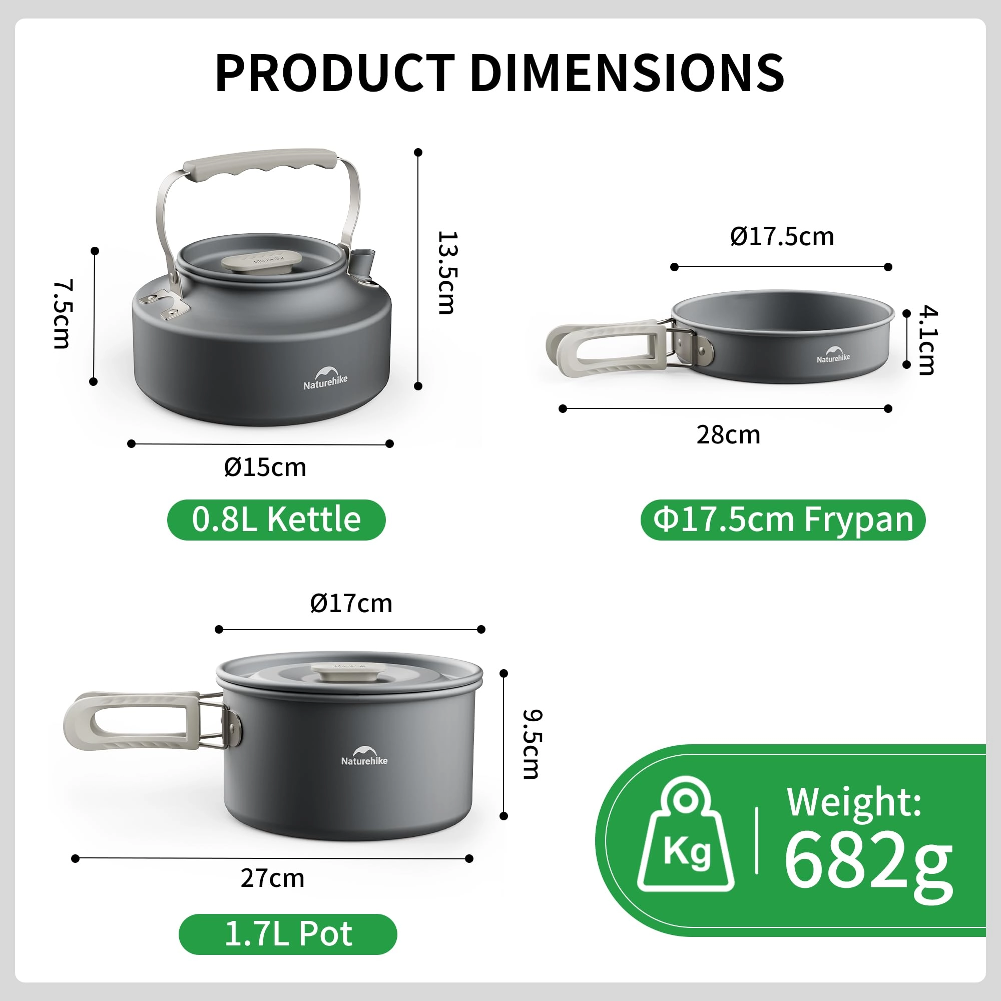 Camping Cookware - 3-piece 1.7L Kit