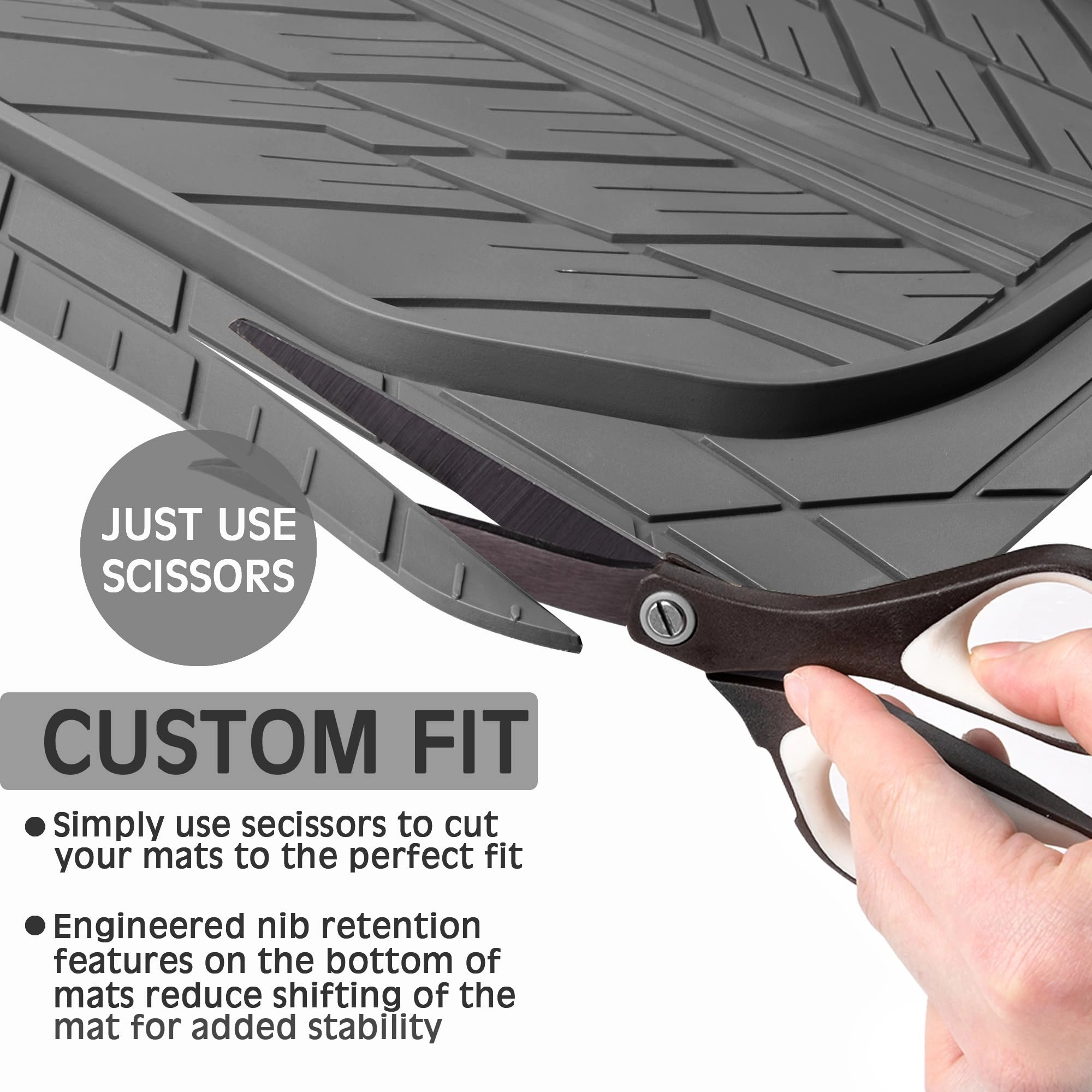 Rubber Floor Mats - All Weather Trim-to-Fit 3-Piece