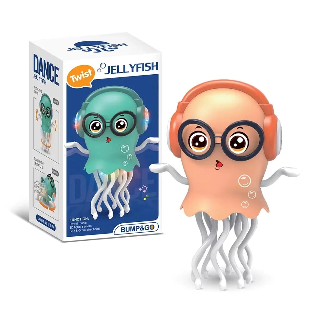 Bump & Go Dancing Jellyfish Toy - LED lights music 360° Bump-and-Go