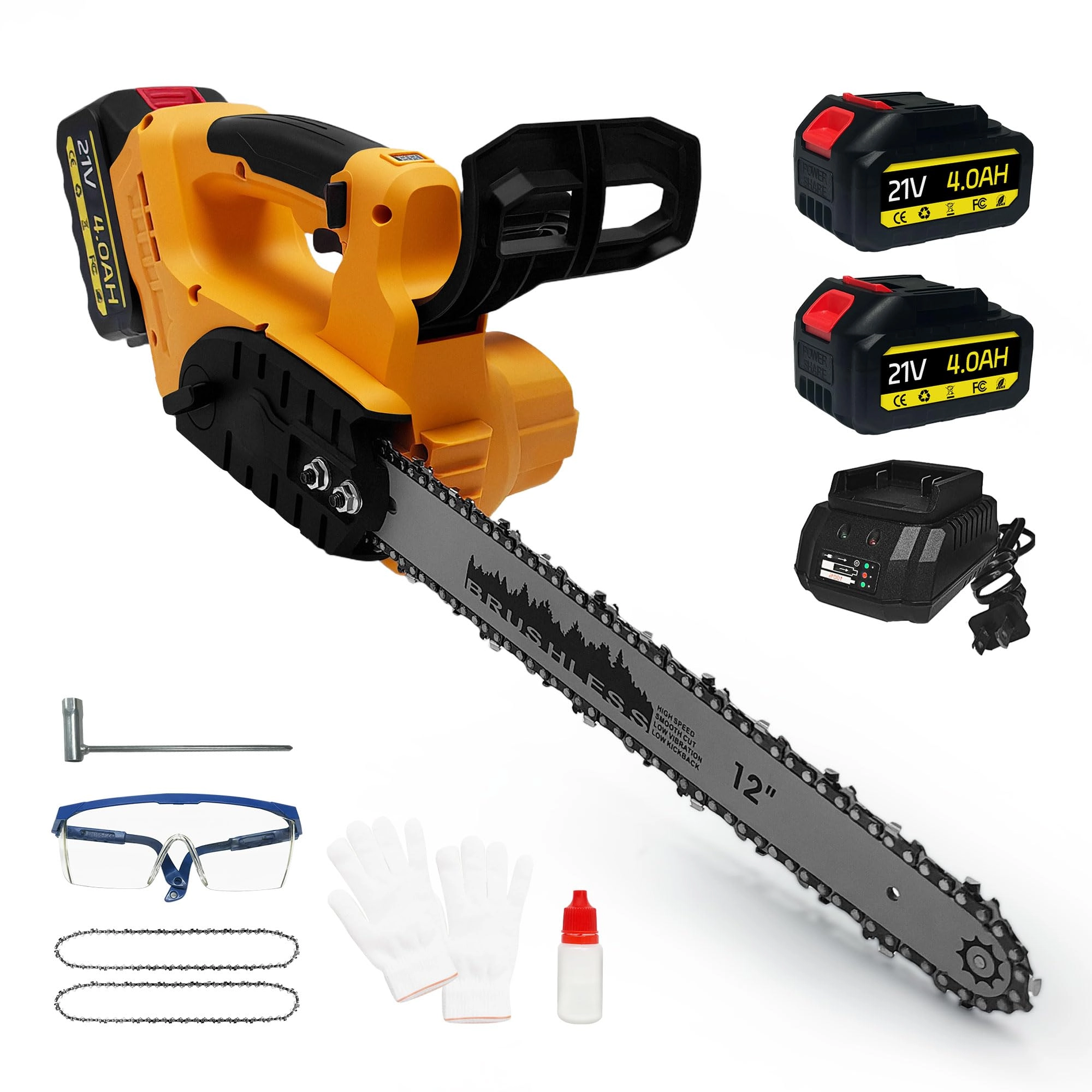 byczone Battery Chainsaw - 12 Inch Brushless 2 Chains