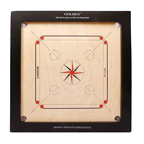 Golden Carrom Board - 12mm Champion with Coins Striker & Cover