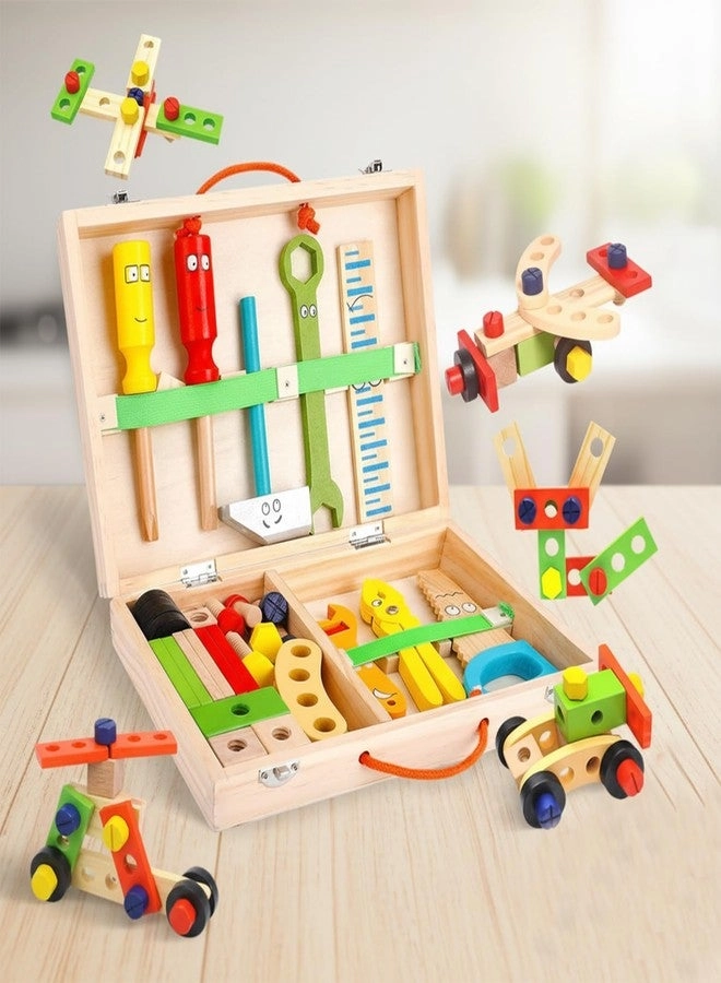 WUDLY Wooden Tool Box Set - Montessori Pretend Play with Tools