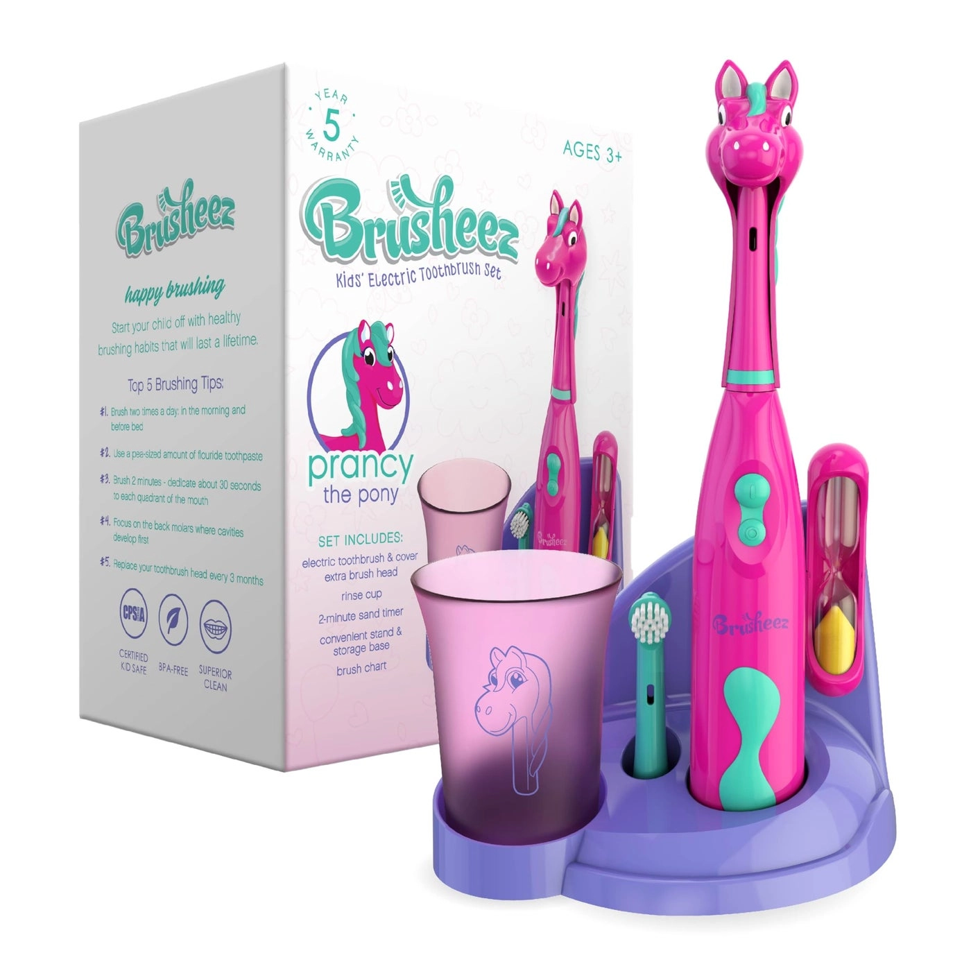 Kids’ Electric Toothbrush Set - Ages 3+ 2 Brush Heads 2-Minute Timer
