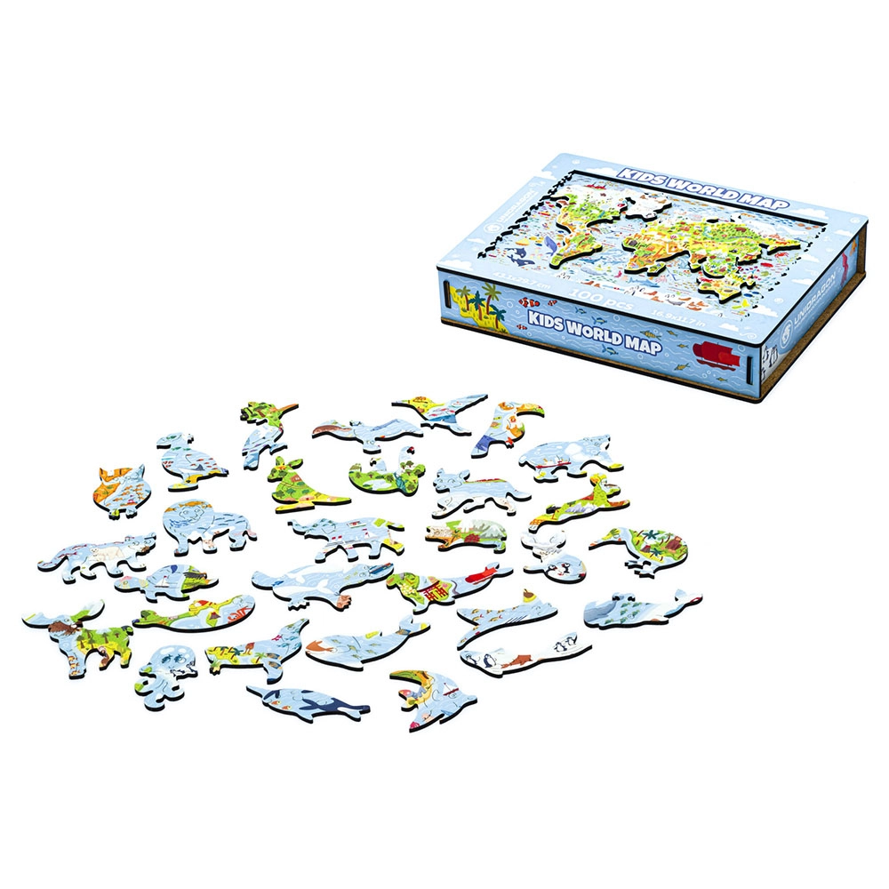 Kids World Map Wooden Puzzle (4107390-Kids_World_Map_100) - 100 pcs