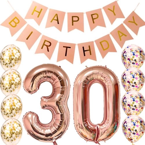 Happy Birthday Banner + Foil Balloon + Latex Balloons - 23-Pieces 30th Birthday