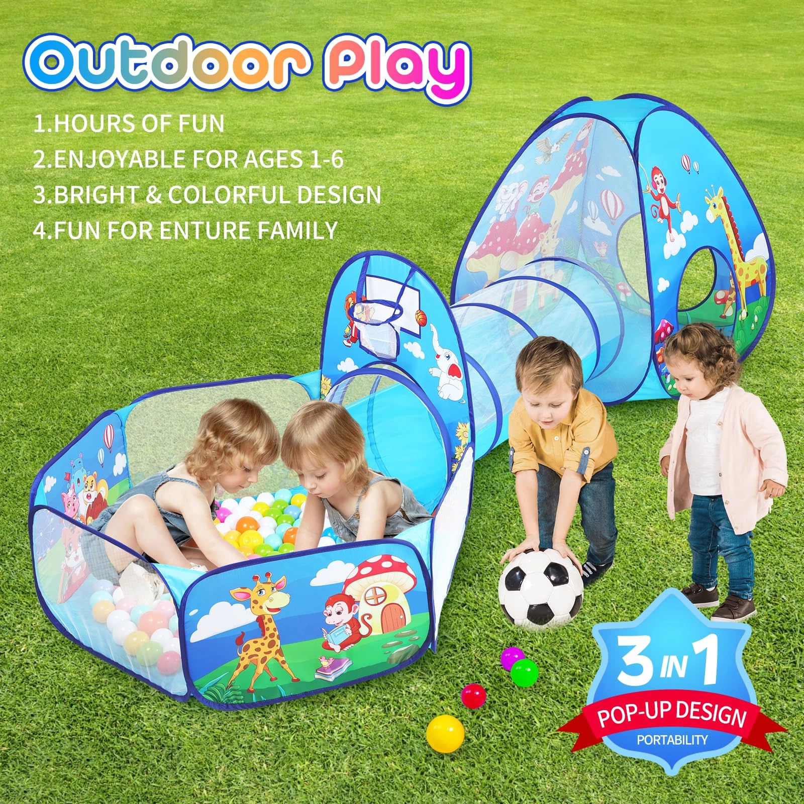 3pc Jungle Ball Pit - 35.5 inches x 35.5 inches x 35.5 inches Jungle