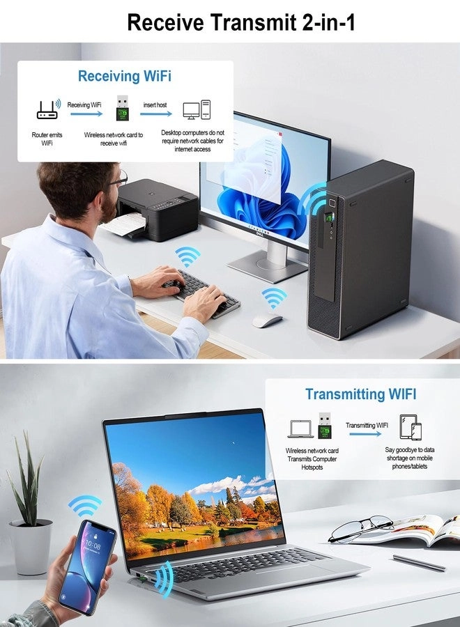 AX900Mbps WiFi 6 and Bluetooth 5.3 Combo Adapter - Dual Band 5/2.4Ghz USB Wireless