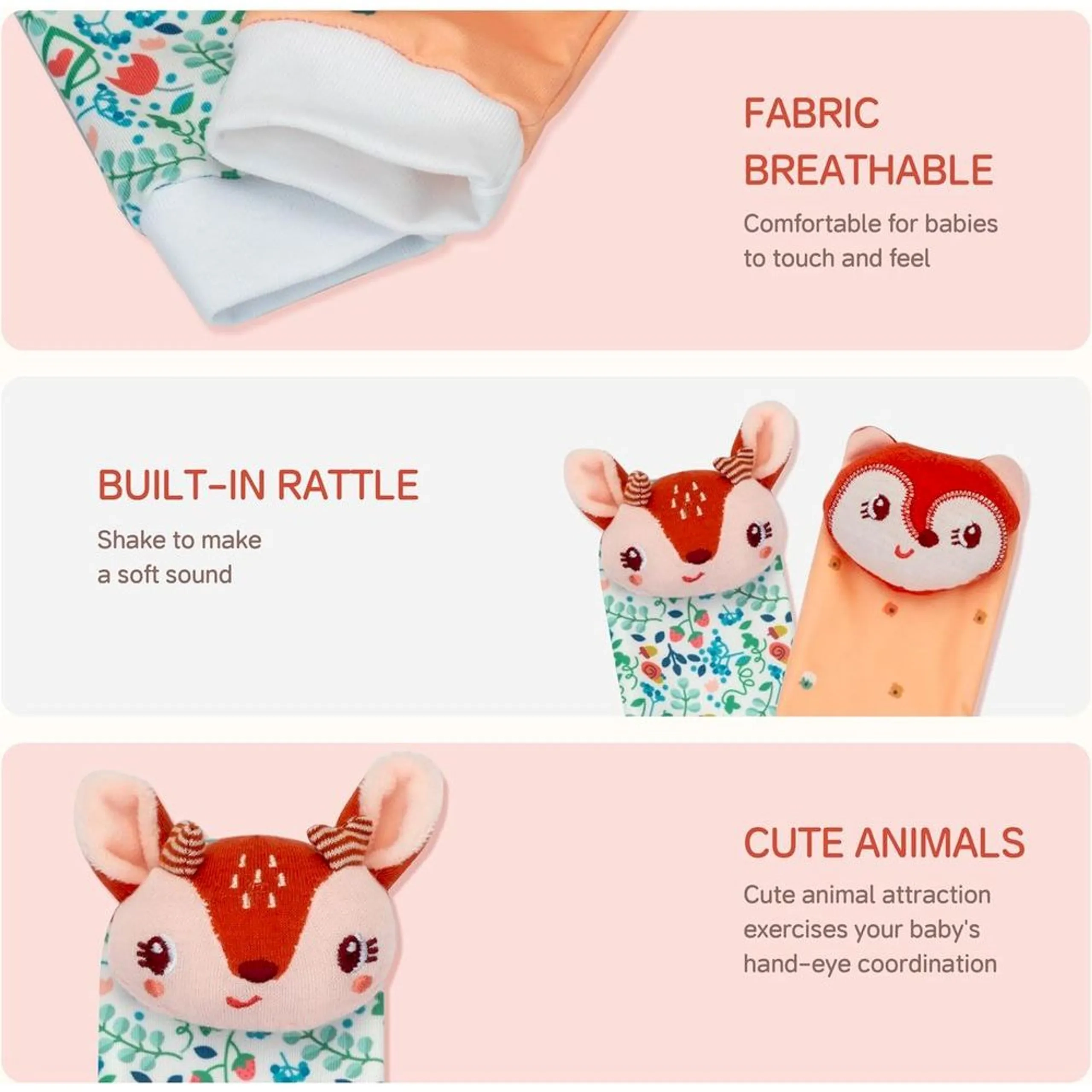 Personalized Wrist Rattle And Foot Finder - Suitable for 0 month & above Fox And Deer