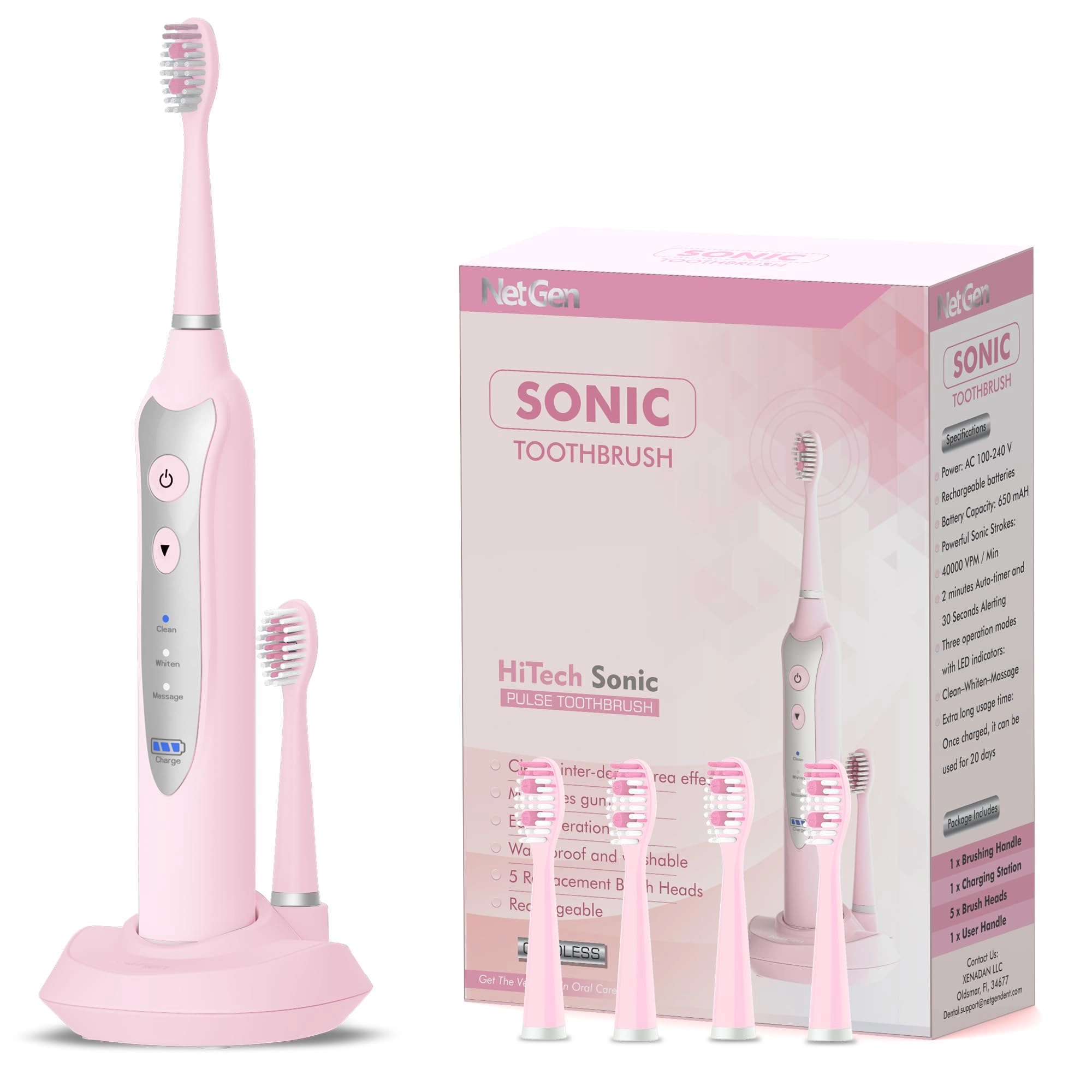 OJV Sonic Electric Toothbrush - 5 Replacement Heads 3 Brushing Modes